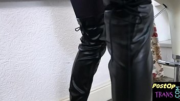 Preview 1 of Jubardasti Girl Raph Sex - Amateur leather loving tgirl toys her pussy