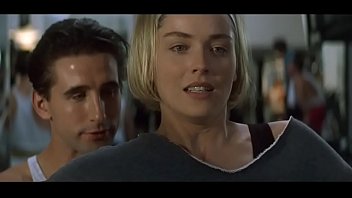 Preview 4 of Evita Pozzi Gangbang - Carly (Sharon Stone) masturbating in Sliver   gym scene