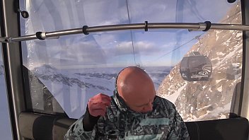 Preview 3 of Big Tits Japanese Harem - 4K Public cumshot on mouth in ski lift Part 1,  2