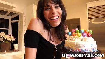 Preview 1 of Bi Masturbation - Hottie celebrates birthday by swallowing massive cock