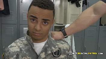 Preview 1 of Sanny Lone Xxwwwcom - Phony soldier is taken to locker room by horny gay officers
