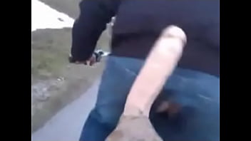 Preview 4 of Blue Sexy Film Jeans - outdoors dildo in asshole