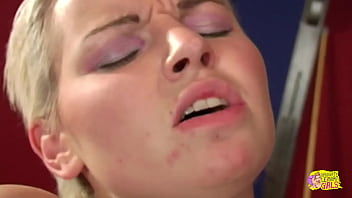 Preview 2 of Young Man Old Lady Sex Village - Playing pool is fun but eating her girls pussy is better for this raunchy blonde