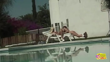 Preview 2 of Eufrat Pussy - Feeling naughty by the pool ends with the busty brunette and blonde having lez sex