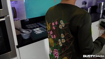 Preview 1 of Xnik Gay - Busty seduction Katie T. fills her shaved pussy with veggies in the kitchen