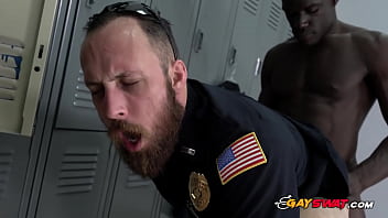 Preview 3 of Bigti Milf - Horny gay cops take black suspect to the locker room for a banging