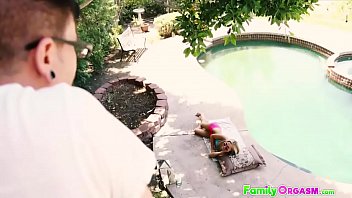 Preview 1 of Catfight In Pigtails - FamilyOrgasm.com ⏩ Step Sister Bree Mitchells Taking Sun in Pool - Bree Mitchells