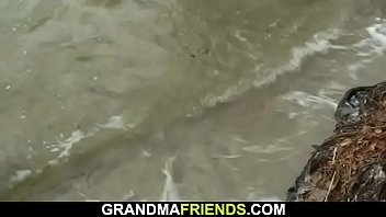 Preview 1 of Pinoy Ass Fuck - Old blonde granny and boys teen outdoor threesome