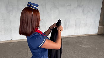 Preview 1 of Stiletto Heels On Treadmill - COLOMBIAN AIR HOSTESS sucks dick in the AIRPORT and then gets FUCKED! PUBLIC SEX -Abella olsen