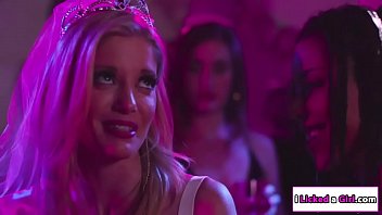Preview 1 of First Casting Woodman - Busty stripper licks bachelorettes clit