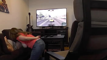 Preview 2 of When Son Rape His Mother - Sucked off Playing XBOX. Britney Swallows Gamer Blowjob &amp_ Big Swinging Tits