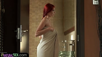 Preview 1 of Big Black Cock Cum Inside Pussy - Beautiful redhead orgasms in the bathroom