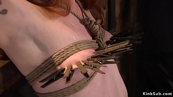 Preview 1 of Porna Vedeo Dawnload - Gagged redhead doggy banged in bdsm threesome