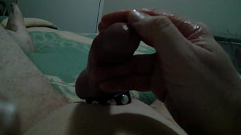Preview 3 of 40 Tinny Tits - Masturbating my shaved cock while wearing a leather strap
