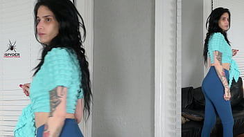Preview 4 of Real Virgin Fuck Girl - Jazmin tries on leggings and wrap shirt for photoshoot
