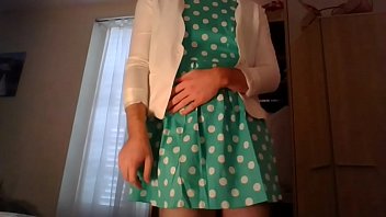 Preview 1 of Not Ligali - Amateur cross dresser in a cute polkadots dress and a sexy white blazer home after work