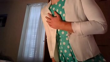 Preview 4 of Not Ligali - Amateur cross dresser in a cute polkadots dress and a sexy white blazer home after work