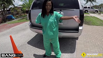 Preview 2 of Police Nurse - Roadside - Stacy gives her mechanic a blowjob in public