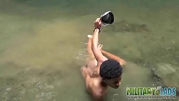 Preview 2 of Turkish Porn - Hot trooper goes for a dip in the stream