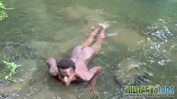 Preview 4 of Xxxx Vidio 2017 - Brown soldier strips naked by the stream