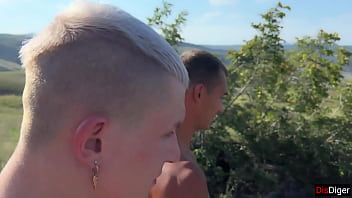 Preview 1 of Polie Lez - Hardcore Group Sex Outdoors in the Mountains - Young Skinny Babe Cummed