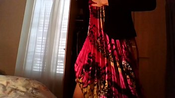 Preview 3 of Guy Tied To Chair And Forced - Amateur cross dresser in a cute flower dress and sexy black blazer teasing and masturbating