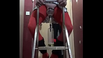 Preview 2 of B Fsaxxx - crossdressing sissy pissing in a bottle from on a ladder drinks the lot