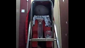 Preview 1 of B Fsaxxx - crossdressing sissy pissing in a bottle from on a ladder drinks the lot