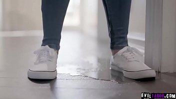 Preview 1 of Ass Sandwic - Kendra Spade came home anxious when she saw her stepdad, she accidentally pisses on  her pants in front of stepdad and gets a fuck punishment.