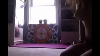 Preview 1 of Big Boobebus - Naked hairy yogi teen upside down