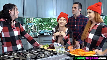 Preview 4 of Peregnad Japan - FamilyOrgasm - Easygoing Step Father Goes to the Kitchen While the Girls Cook