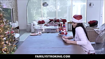 Preview 1 of Xxxbas Vdoes - Cute Tiny Teen Stepdaughter Ariana Marie Fucked By Stepdad Dressed Up As Santa Claus On Christmas Morning