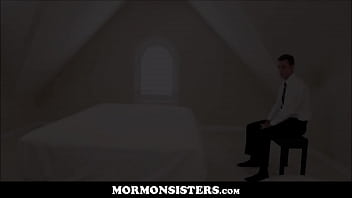Preview 1 of Sister Gets Rip - Cute Mormon Teen Elektra Rose Fucked To Orgasm In Front Of Her Husband By Church President Oaks For First Seeding