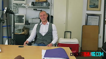 Preview 2 of Beautiful Teen Karl - Russian guy gags on directors massive black cock at his office
