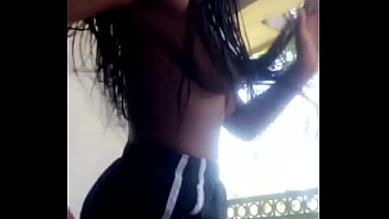 Preview 2 of Desi Ganda - My crazy hot ebony GF surprises me and my other GF by jumping out on my balcony topless
