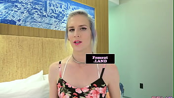 Preview 1 of Blond Abused Movie - Gorgeous trap masturbating in stockings
