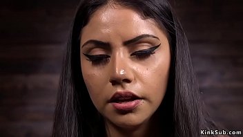 Preview 4 of Trashy Gays - Brunette fucks machine on a wooden table