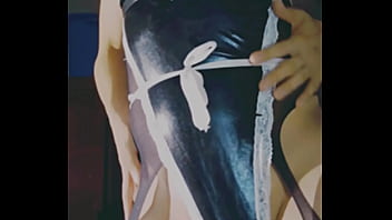 Preview 1 of Mom And Son Hotel Room Alone - Precioso femboy en lenceria de maid y medias