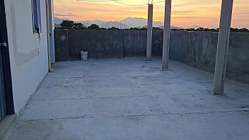 Preview 2 of Youngest Indian Sexy Gril - Submissive MILF gets dominated outdoors on rooftop by bricklayer. Facial,  blowjob and golden shower,  a real submissive and compliant latina bitch