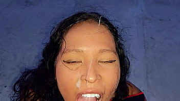 Preview 4 of Youngest Indian Sexy Gril - Submissive MILF gets dominated outdoors on rooftop by bricklayer. Facial,  blowjob and golden shower,  a real submissive and compliant latina bitch
