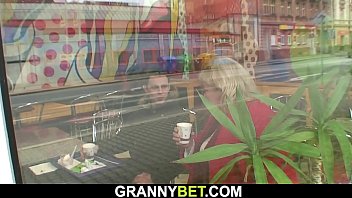 Preview 2 of Troop Teen - Blonde big boobs granny picked up in the cafe