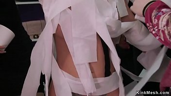 Preview 4 of Pent Girls Xxx Young - Brunette d. in public wrapped in paper