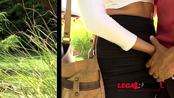 Preview 2 of Smol And Big Blak - Loads of cum all over blonde Milf Amber Jayne&#039_s pussy after outdoor fuck GP360