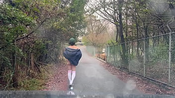 Preview 2 of Anushk Sharma Fuck Sex - 女装子まゆちゃんが早朝の誰もいない雨の遊歩道で下半身露出しながら興奮してしまい全裸になって露出プレイを楽しんでいる