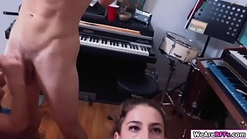 Preview 2 of Slow Enjoy Blowjob - Teen slut and her bffs suck big cocks