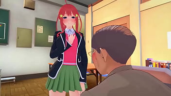 Preview 1 of Publik Dance - Itsuki Nakano ofrece su cuerpo a un viejo para subir las notas de su novio