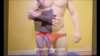 Preview 4 of Girls Only Chinese - Hung Bodybuilder Flexing shirtless in red cock sox briefs Zak Rogerz
