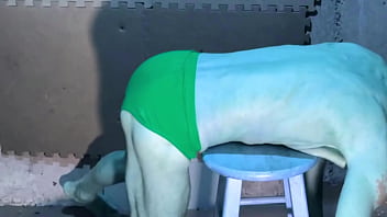 Preview 3 of Wife Hurtinf - preview stretching in Basement on Stool in briefs - color changing
