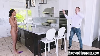 Preview 2 of Big Holy - Petite ebony teen slammed in the kitchen