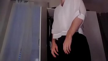 Preview 1 of Alexis Texas Big Booty Porn - Young amateur cross dresser secretary teasing and masturbating in a sexy skirt and cute blouse back from the office